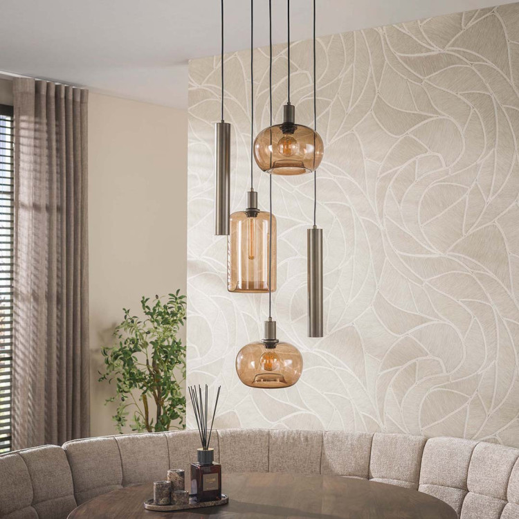 Suspension industrielle en métal brun 5 lampes Siria
