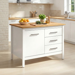Îlot central de cuisine contemporain 1P/3T blanc/chêne Mylena