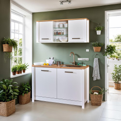 Kitchenette 2 éléments contemporaine blanc/chêne Mylena