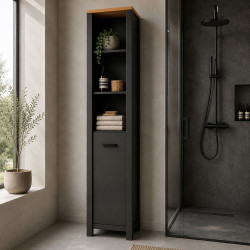 Colonne de salle de bain 1P moderne anthracite/chêne Venitia