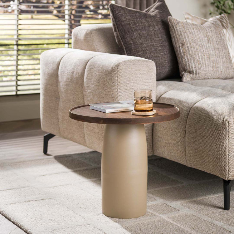 Table d'appoint ronde moderne métal et acacia massif Diuty