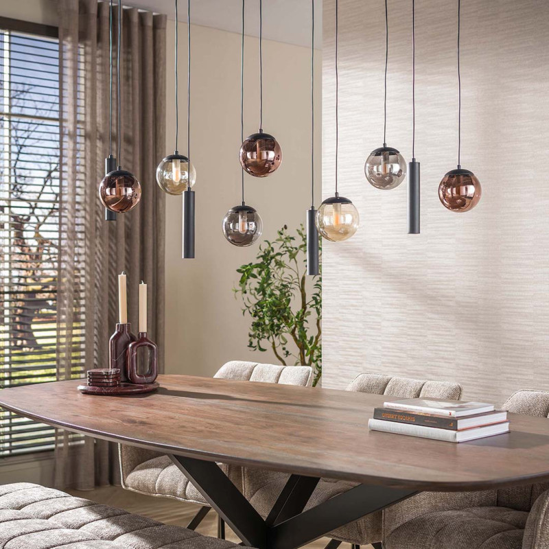 Suspension industrielle en verre chrom&eacute;, ambr&eacute; et cuivr&eacute; Orf&eacute;ane