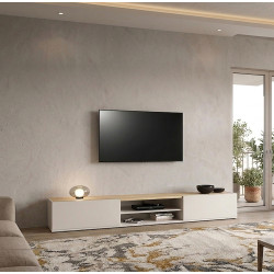 Meuble TV moderne 210 cm cachemire/ch&ecirc;ne chopin Grana