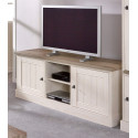 Meuble TV contemporain 171 cm ch&ecirc;ne beige/m&eacute;l&egrave;ze Samos