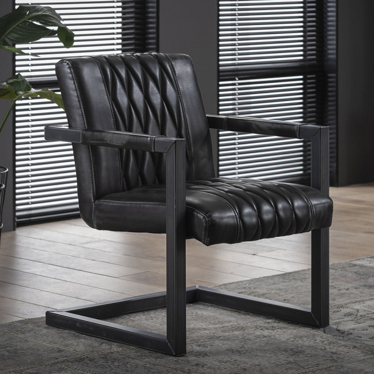 Ensemble industriel de 2 fauteuils en PU avec piétement en acier Loeya