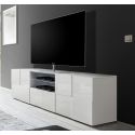 Meuble TV moderne181 cm laqu&eacute; blanc brillant Milenor