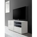 Meuble TV moderne 121 cm laqu&eacute; blanc brillant Milenor