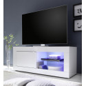 Meuble TV moderne 140 cm laqu&eacute; blanc brillant Agathe