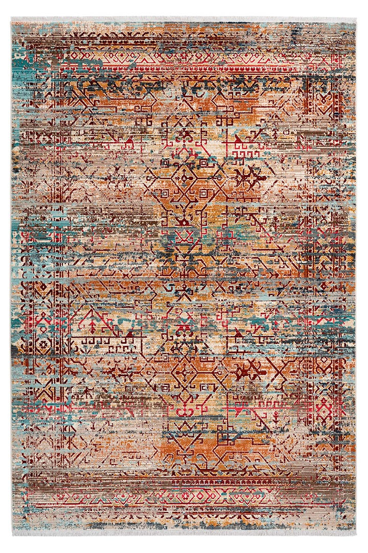 Tapis vintage multicolore avec franges rayé Park