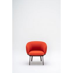 Fauteuil moderne piétement métal bordeaux et assise en tissu rouge Antoine