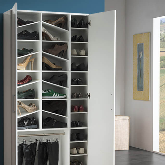 Armoire à chaussures moderne en blanc laqué brillant