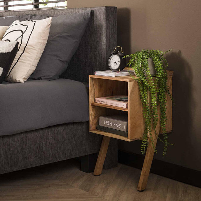 Table de chevet en bois d'acacia massif avec un tiroir