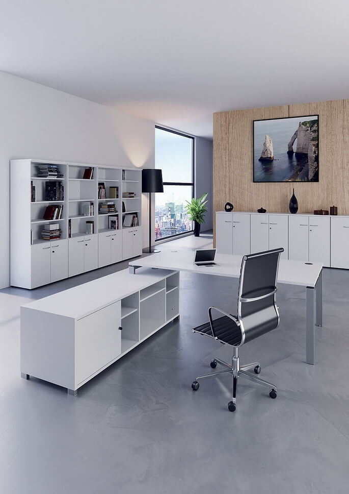 Bureau professionnel ergonomique install&eacute; dans un espace de travail lumineux
