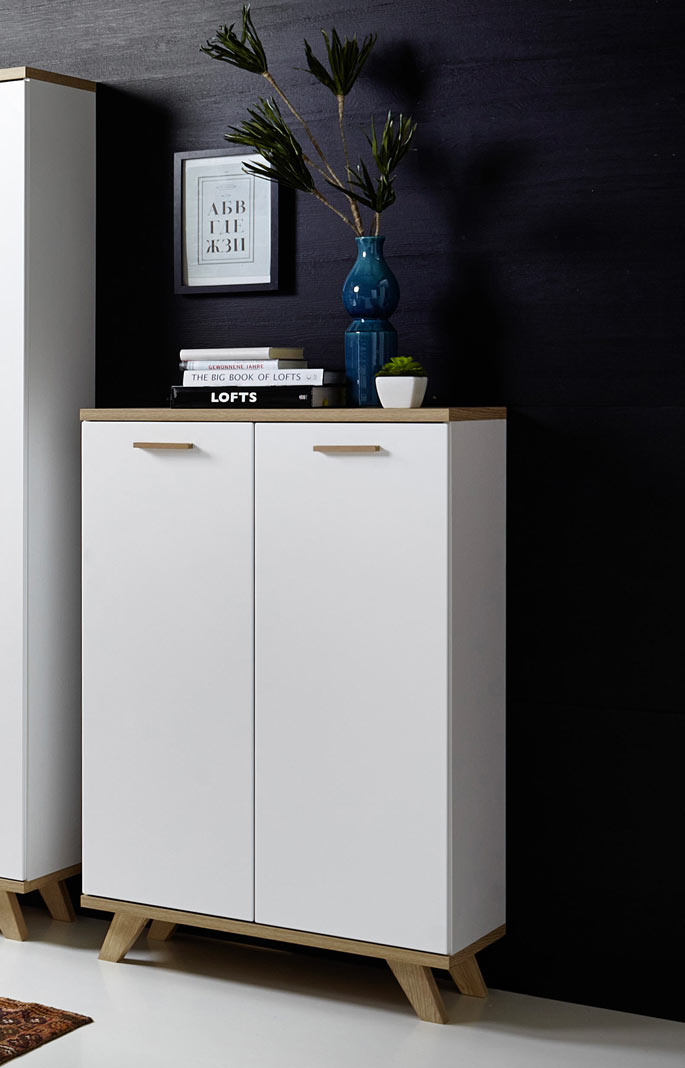 Armoire basse de bureau en chêne blanc, style scandinave
