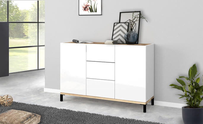 Buffet bahut moderne de 120 cm &agrave; 2 portes et 3 tiroirs