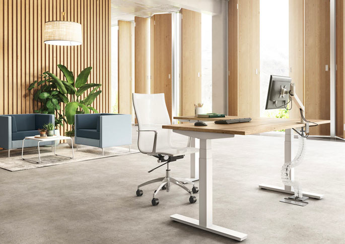Bureau d'angle assis-debout électrique