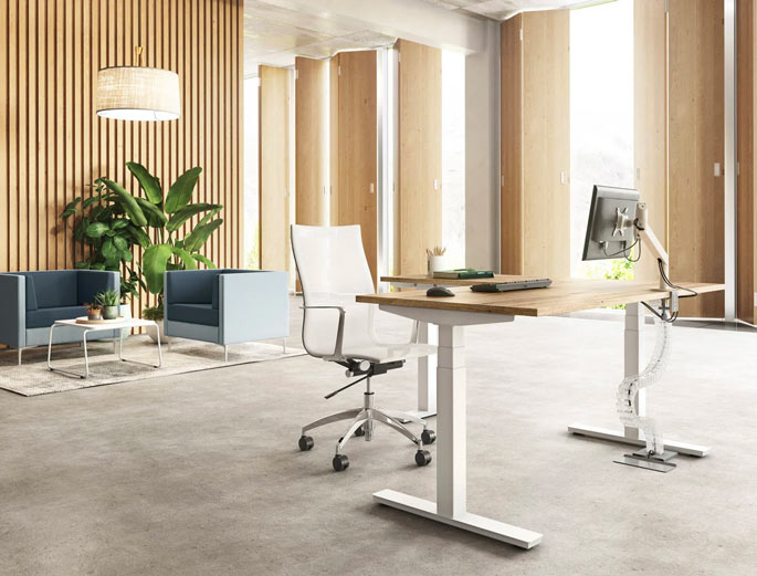 Bureau d’angle assis-debout à réglage électrique