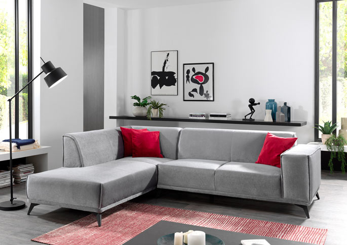 Canapé d'angle contemporain en tissu gris