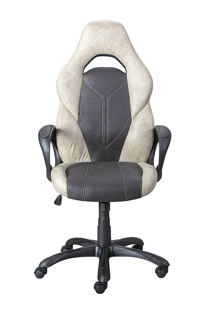 Chaise de bureau &agrave; roulettes avec dossier ergonomique devant un plan de travail