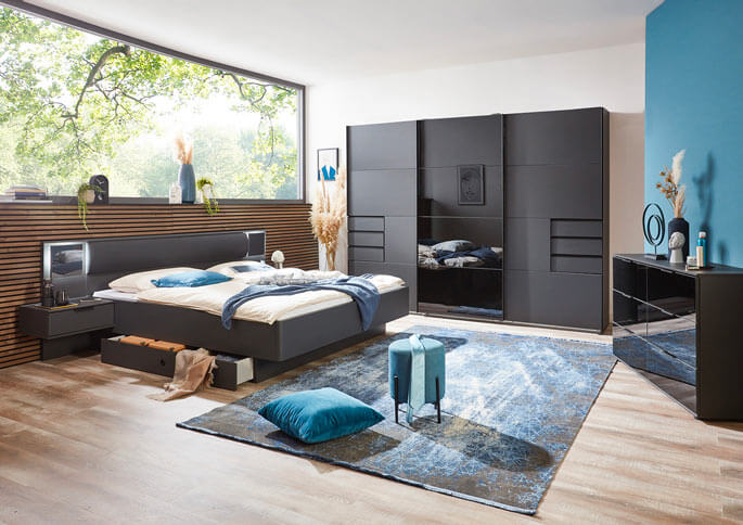 Chambre adulte moderne aux teintes graphite