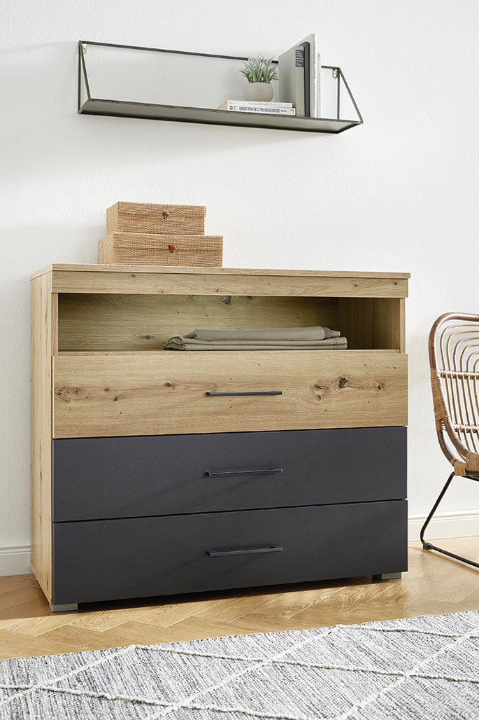 Commode de style industriel de 93 cm en chêne gris et métal