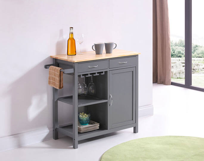 Desserte de cuisine de style campagne de 82 cm avec plan de travail en bois