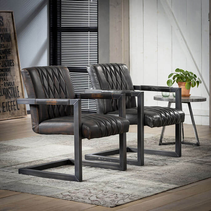 Ensemble industriel de 2 fauteuils en PU &agrave; pi&eacute;tement acier