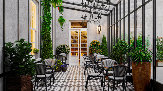 Fauteuil de terrasse empilable en résine tressée pour restaurant