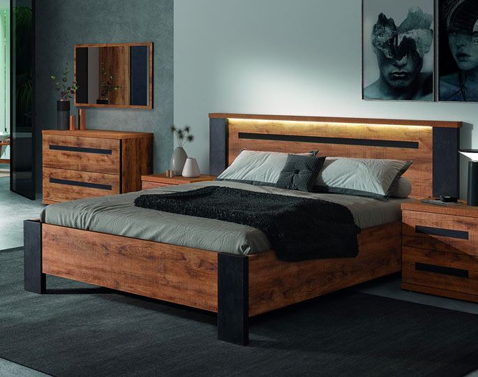 Lit adulte de style industriel marron foncé