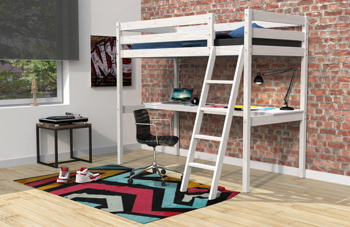 Lit mezzanine contemporain en épicéa massif