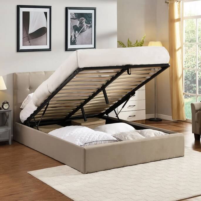 Sommier coffre relevable avec rangement int&eacute;gr&eacute;