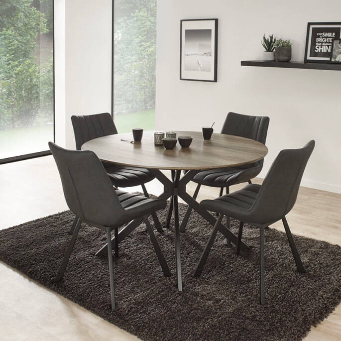 Table &agrave; manger industrielle ronde en bois massif