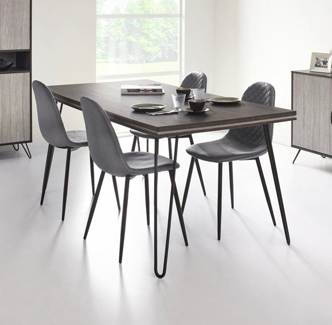 Table de salle à manger industrielle en chêne gris cendré