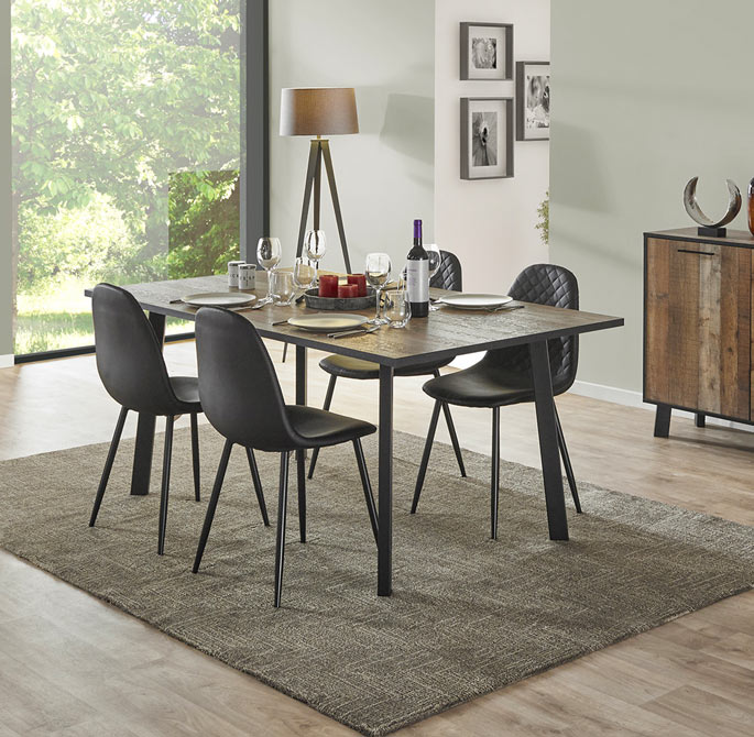 Table de salle à manger industrielle au plateau bois massif