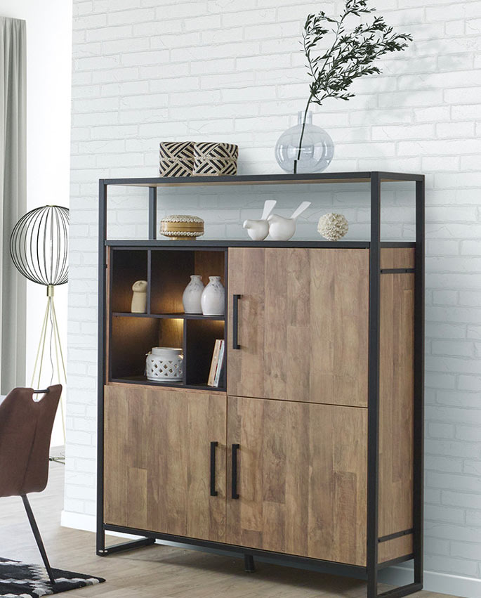 Vaisselier argentier industriel de 140 cm marron foncé