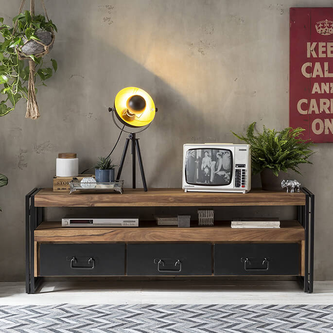 Meuble TV industriel 160 cm en acacia massif