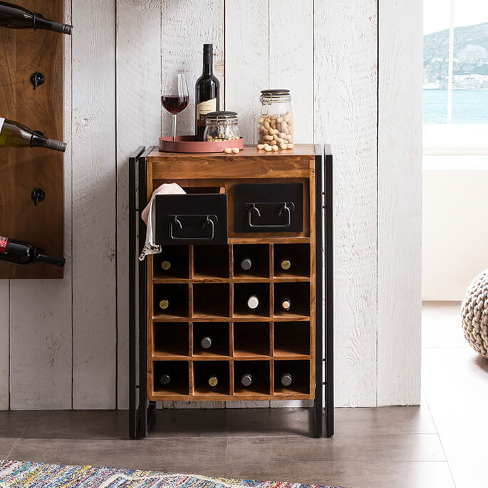 Range-bouteilles industriel 58 cm en acacia massif