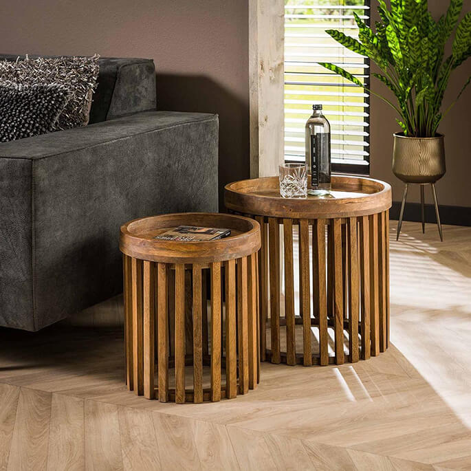 Table d'appoint style nature en bois de manguier massif (lot de 2)