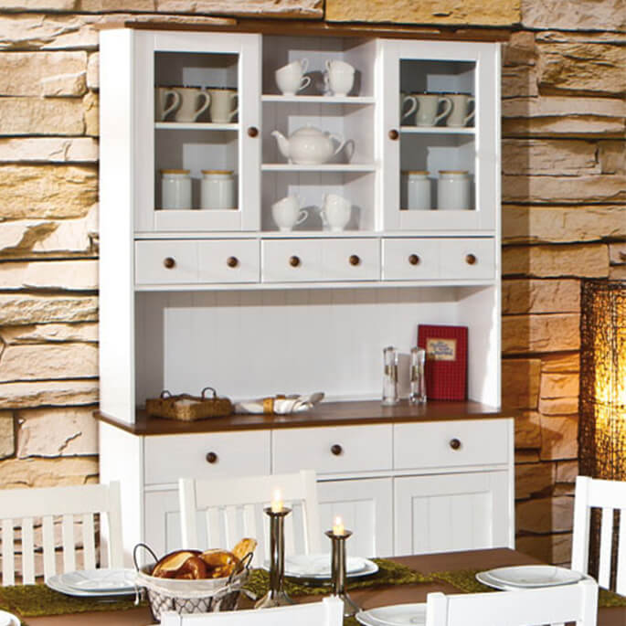 Vaisselier argentier style campagne 131 cm en pin massif blanc