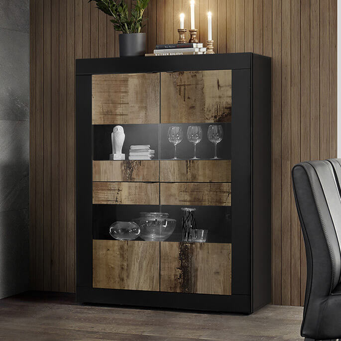 Vitrine contemporaine noir mat/chêne péro