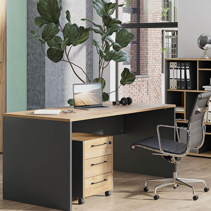 Bureau droit contemporain de 158 cm, finition chêne graphite