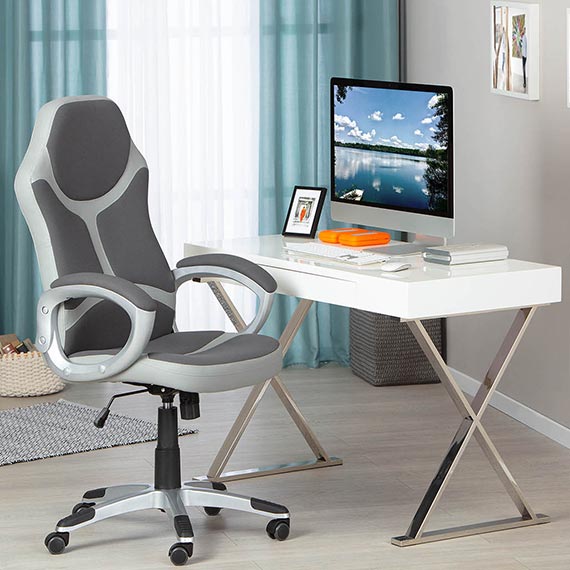 Chaise de bureau moderne en tissu et pu gris