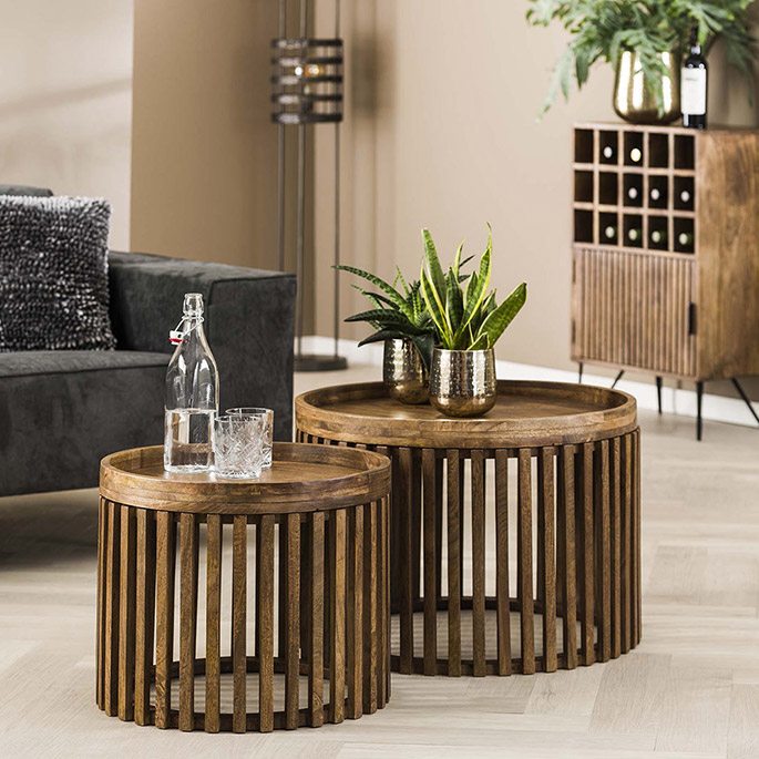 ensemble-de-2-Tables basses en maguier massif o65 et o50 cm